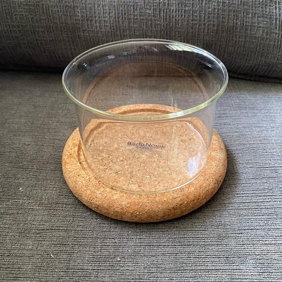 Vtg Signe Persson Melin Boda Nova Sweden Glass Heat Resistant Bowl & Cork Trivet - Picture 1 of 7